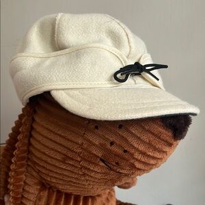 Cream and Black Casual Hat with Drawstring Detail